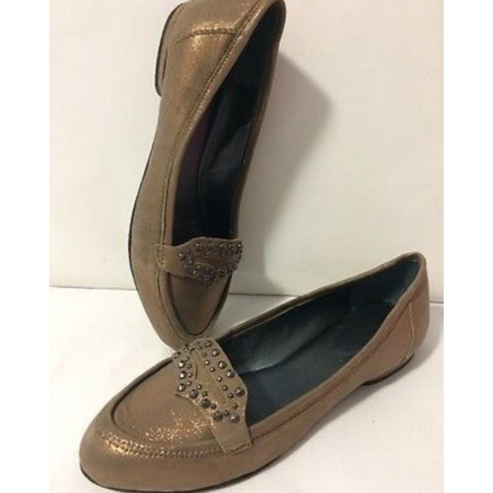 Tahari Harley metallic bronze flats w/pewter studs